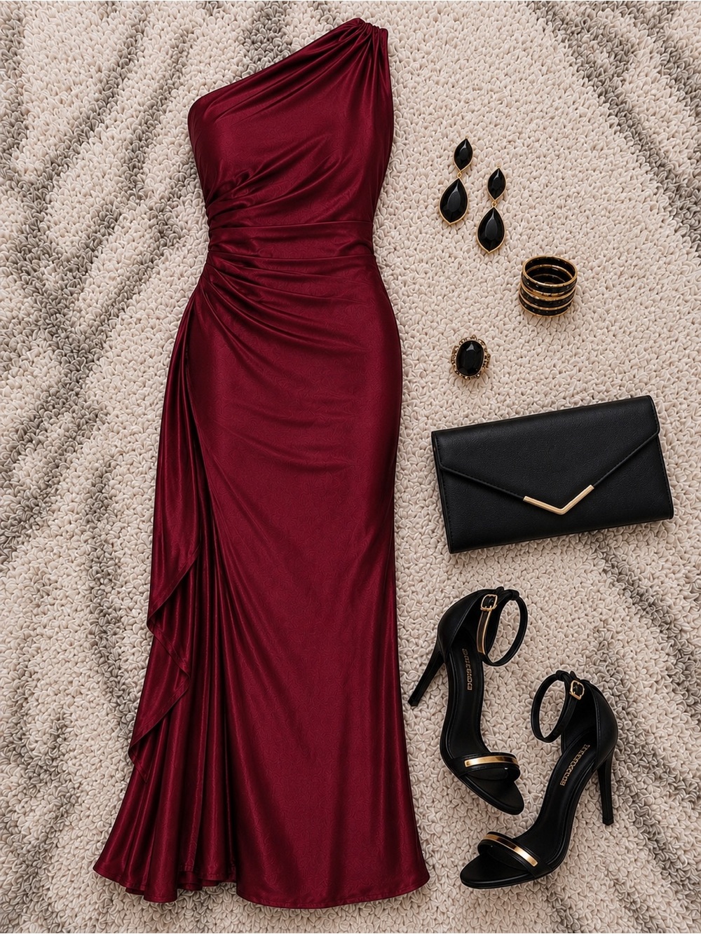 NWT OYS One-Shoulder Satin Maxi Dress – Wine Red | Size Small